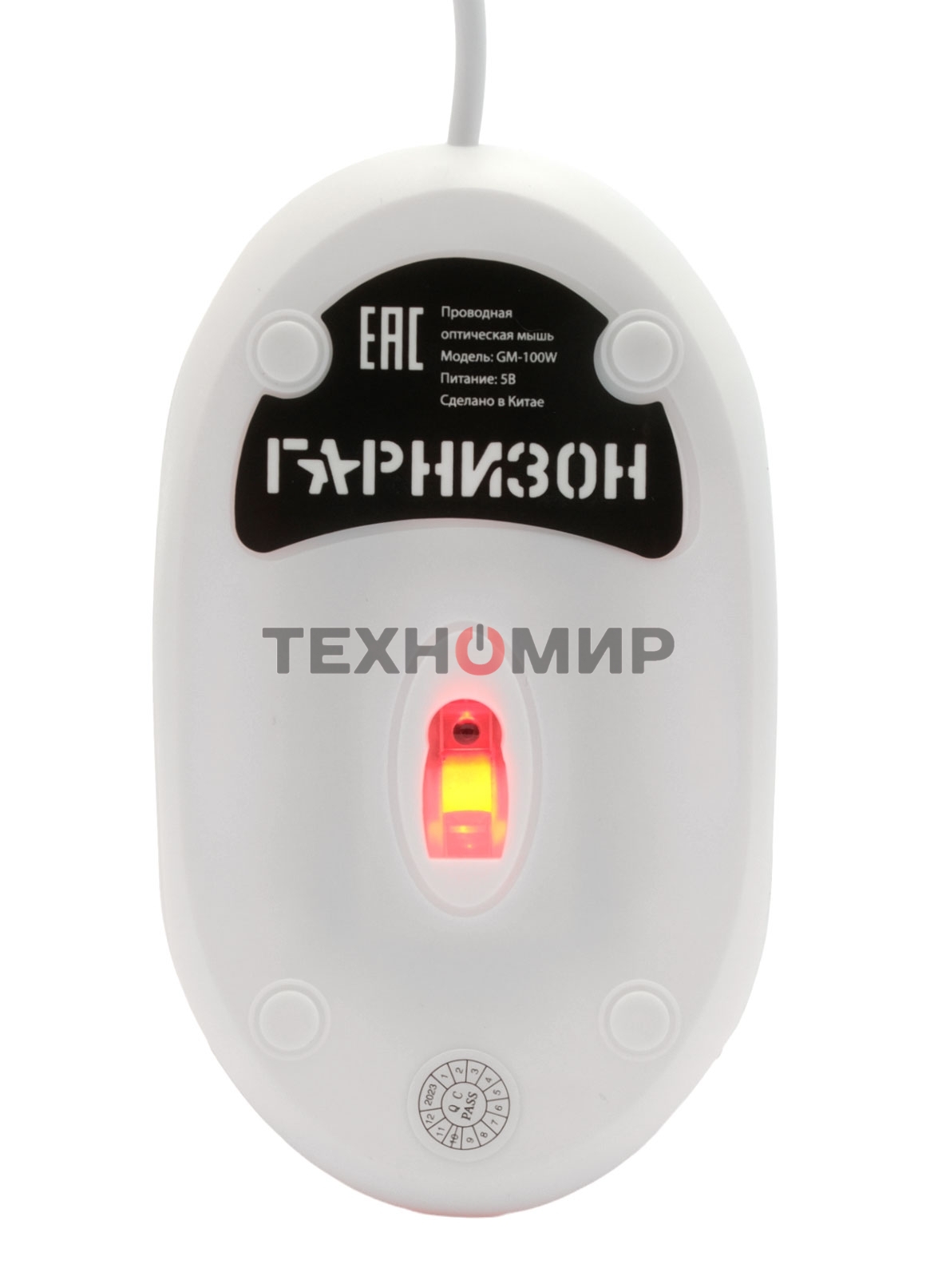 Мышь проводная Гарнизон GM-100W белый, 1000 dpi, USB, кнопки - 3