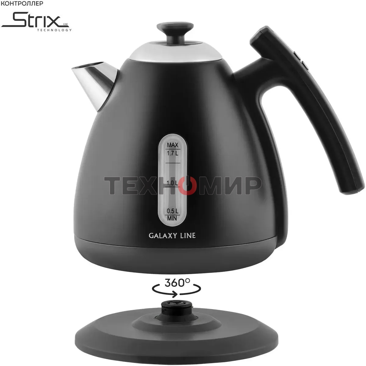 Чайник электрический Galaxy Line GL 0343, черный нефрит, металл, 2200 Вт, 1.7 л
