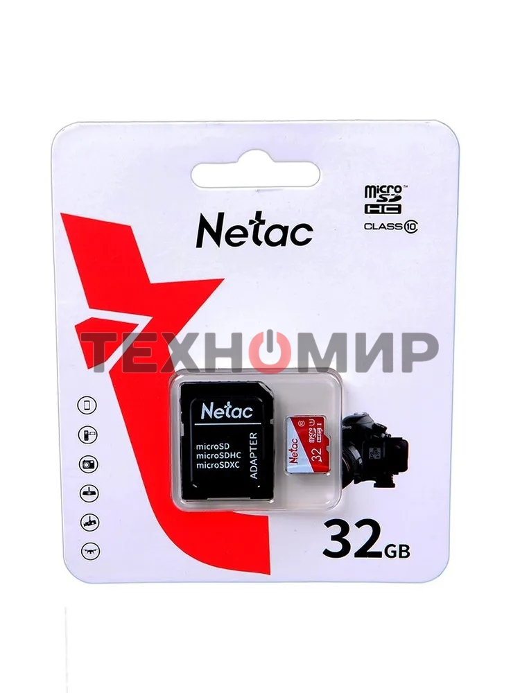 Флеш карта Netac P500 ECO 32Gb MicroSDHC C10 up to 80Mb/s, retail pack with SD Adapter