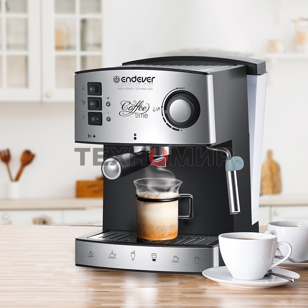 Кофеварка рожковая Endever Costa-1060 черный/стальной, исп. кофе - молотый, 1.6 л, 1000 Вт, 20 бар