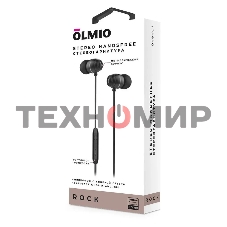 Наушники-гарнитура OLMIO Rock 3.5мм, черные, с микрофоном и кнопкой ответа