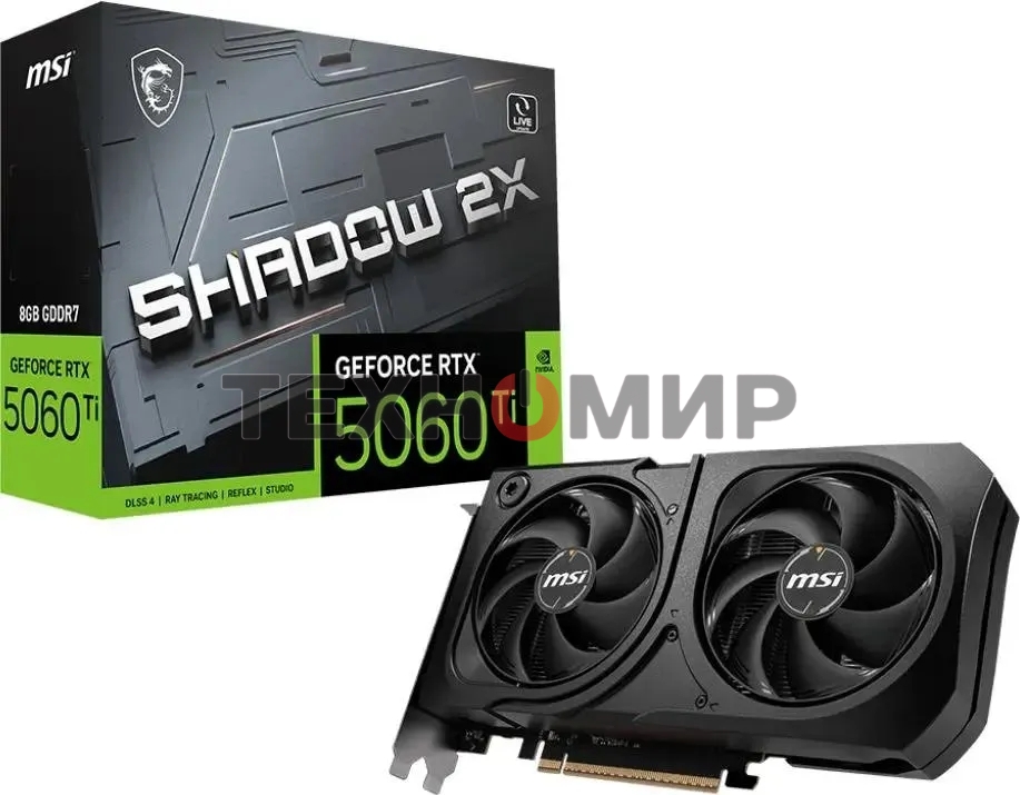 Видеокарта MSI RTX 5060 Ti 8G SHADOW 2X PLUS, NVIDIA RTX 5060 Ti, 8 ГБ GDDR7, 128 бит, PCI-e 5.0, 1xHDMI, 3xDP, 2587 МГц