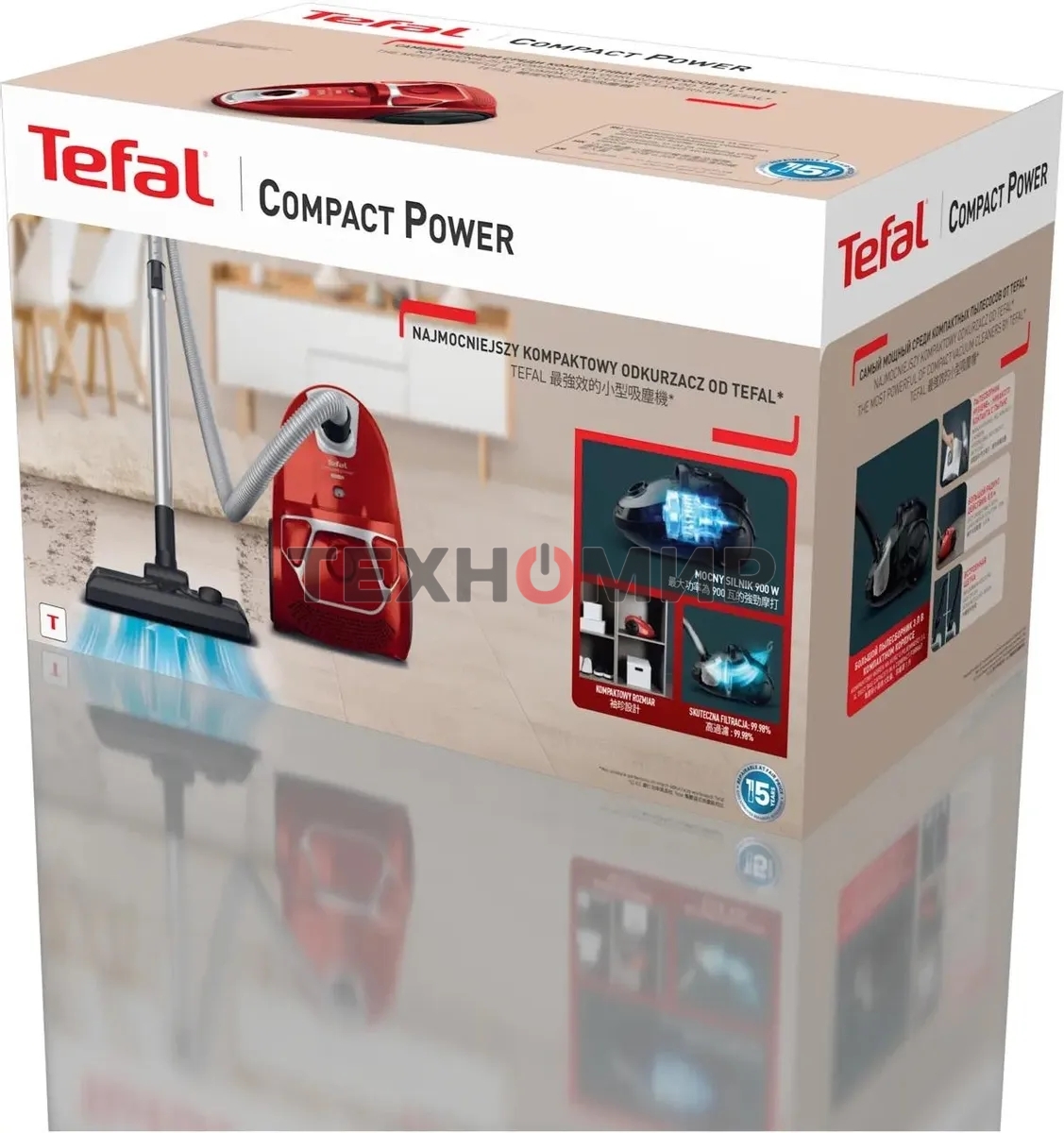 Пылесос Tefal TW3953EA красный/серебристый, 750/750 Вт, уборка сухая, пылесборник мешок 3 л