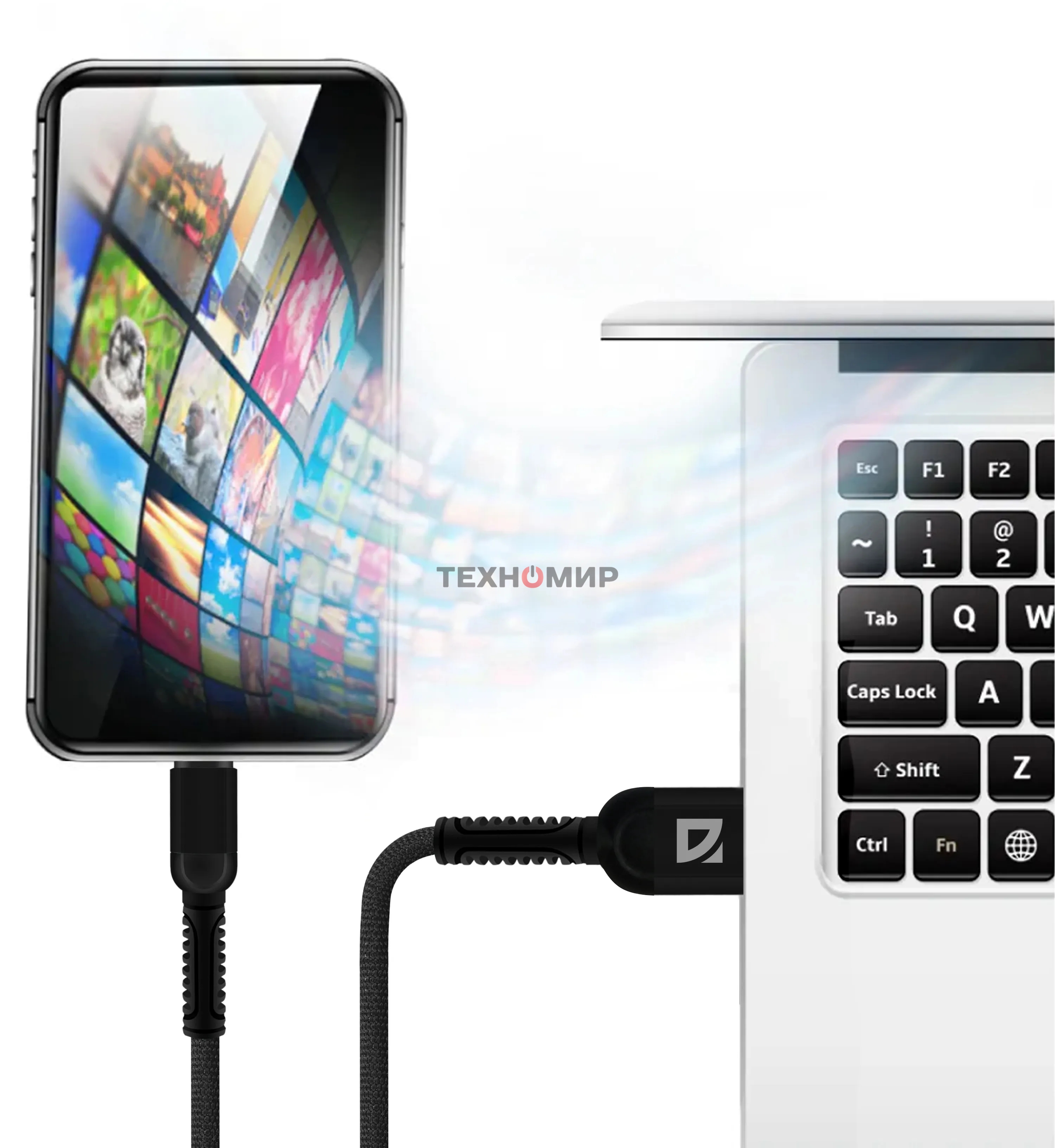 Кабель Defender F167, USB 2.0 (AM) - Type-C, 1 м, 2.4А, нейлоновая оплетка, черный.