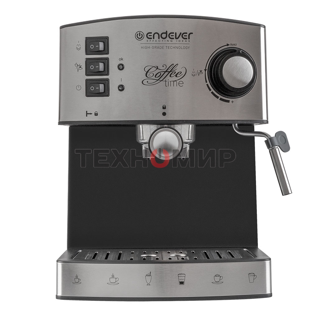 Кофеварка рожковая Endever Costa-1060 черный/стальной, исп. кофе - молотый, 1.6 л, 1000 Вт, 20 бар
