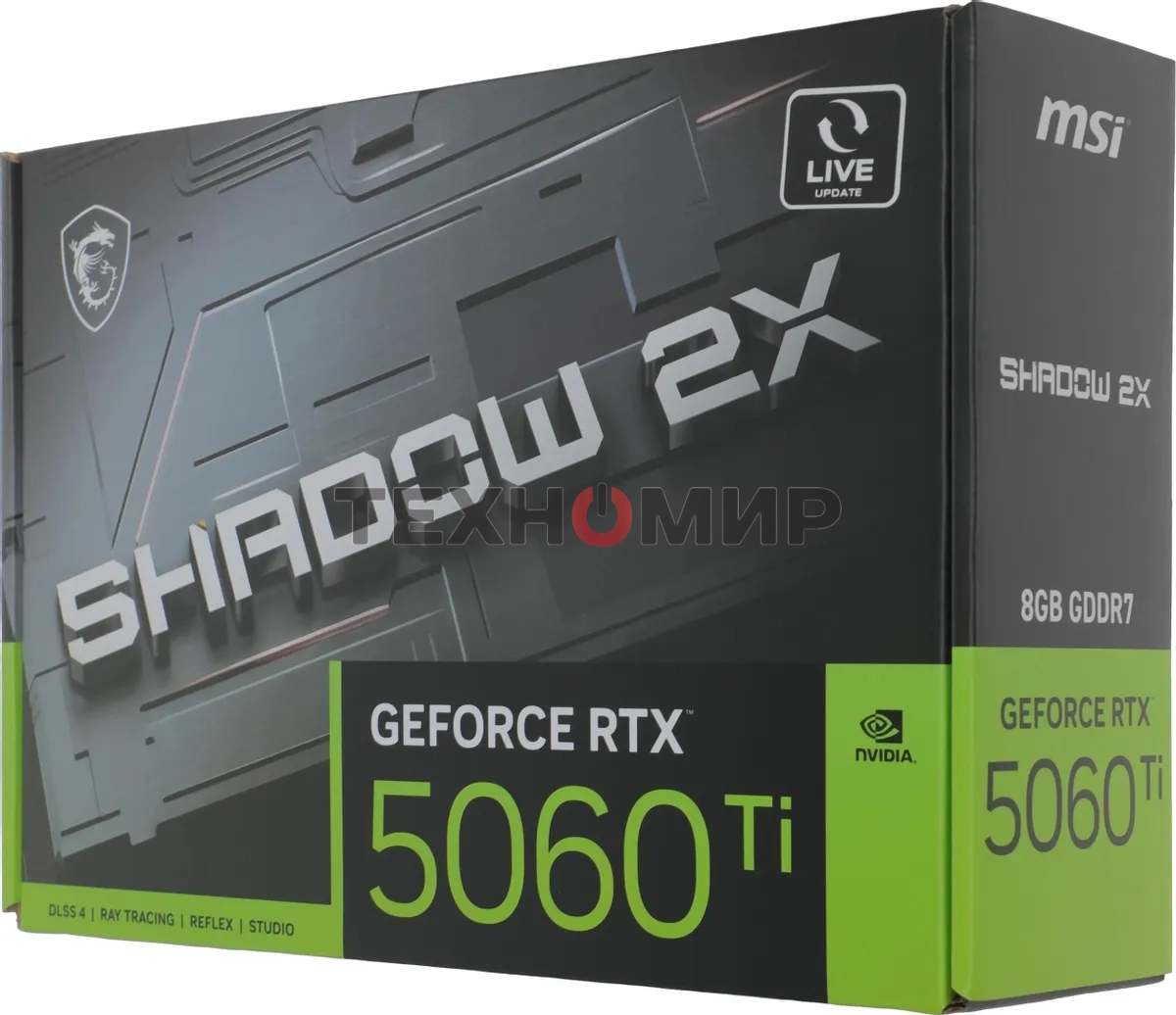Видеокарта MSI RTX 5060 Ti 8G SHADOW 2X PLUS, NVIDIA RTX 5060 Ti, 8 ГБ GDDR7, 128 бит, PCI-e 5.0, 1xHDMI, 3xDP, 2587 МГц