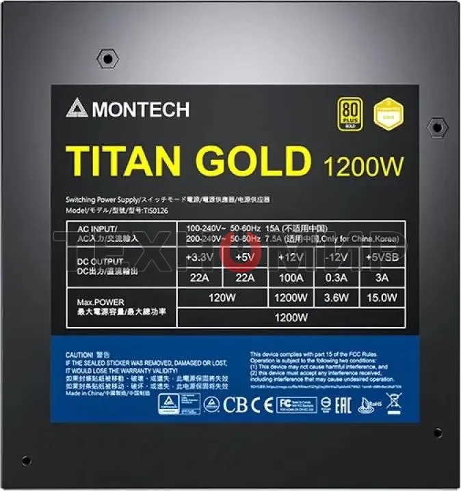 Блок питания Montech ATX 1200W TITAN GOLD Gen.5, 1200 Вт, 80 PLUS GOLD, 135 мм, модульный, черный