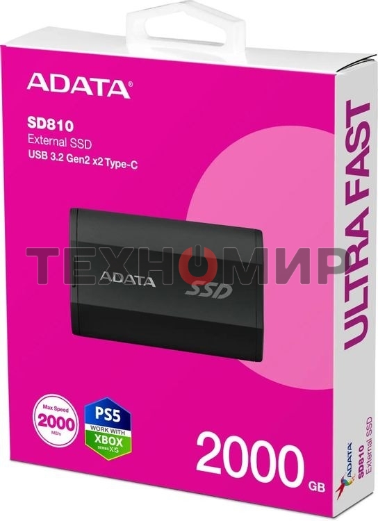 Внешний SSD ADATA SD810, 2TB, USB 3.2 Gen 2x2 Type-C, R/W 2000/2000, черный
