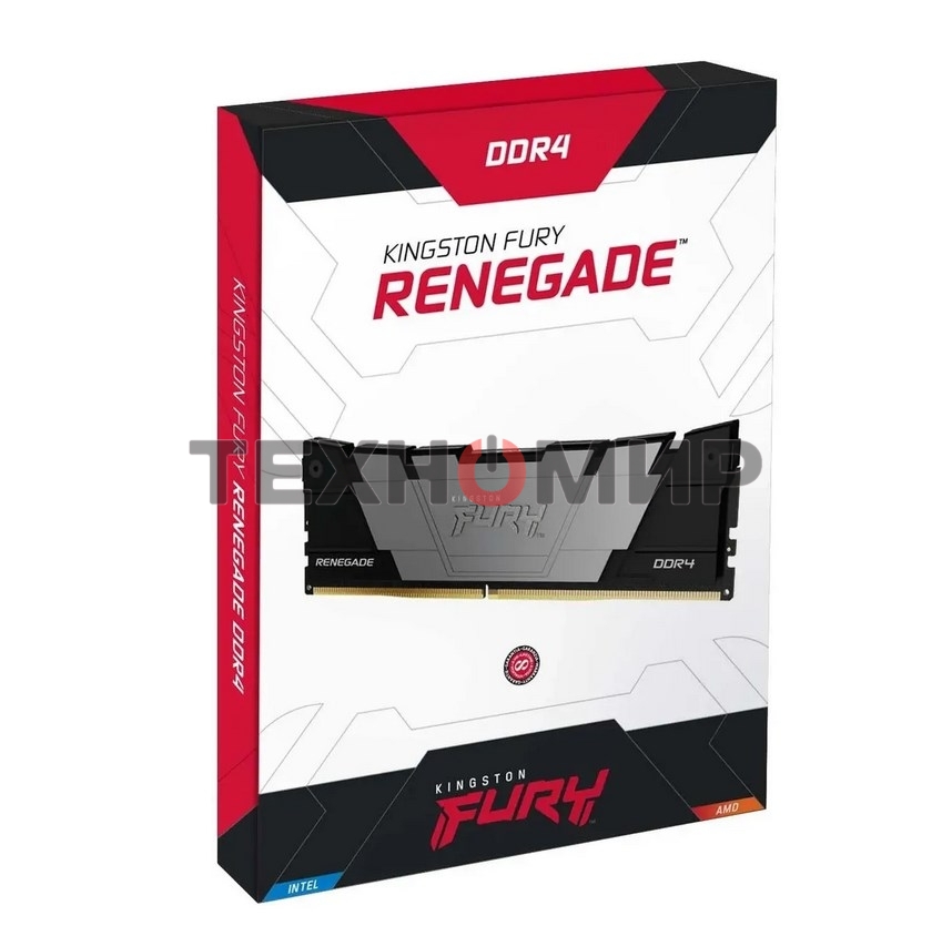 Оперативная память Kingston Fury Renegade, DDR4, 8GB (1x8GB), 3600MHz, CL16, DIMM, с радиатором, черный
