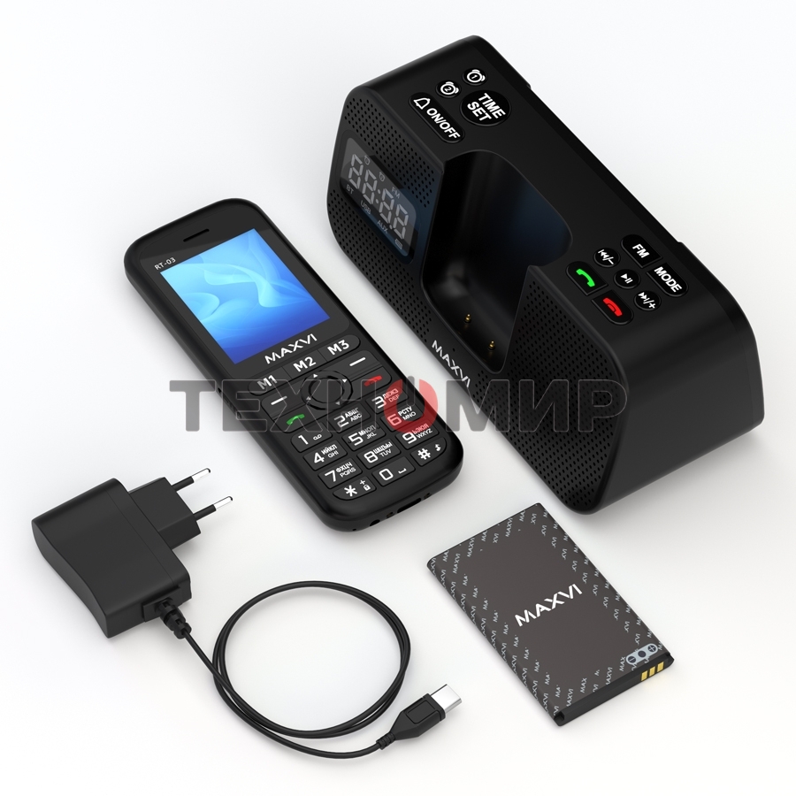 Мобильный телефон Maxvi RT-03 + док-станция, черный
