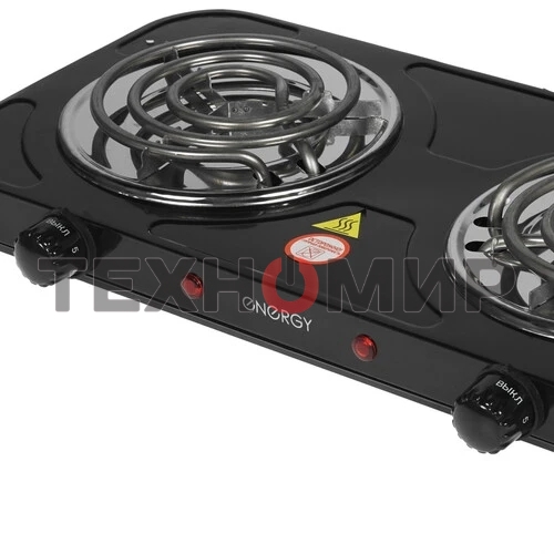 Плита настольная электрическая Energy EN-904В чёрный, 2 кВт, ТЭН, конфорки - 2, нержавеющая сталь, поворотные переключатели