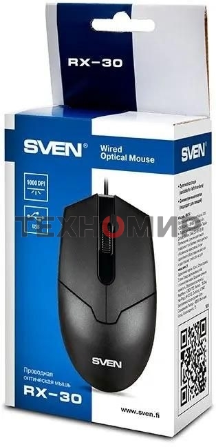 Мышь проводная SVEN RX-30 черный, 1000 dpi, USB, кнопки - 3