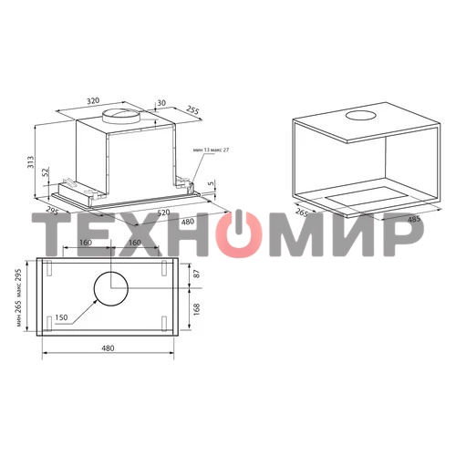 Вытяжка встраиваемая Krona Selina 600 Glass S черный, 52 см, 1300 куб. м/ч, 61 дБ