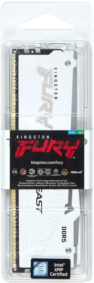 Оперативная память Kingston Fury Beast, DDR5, 16Gb (1x16GB), 5200MHz, CL40, DIMM, с радиатором, RGB, белый