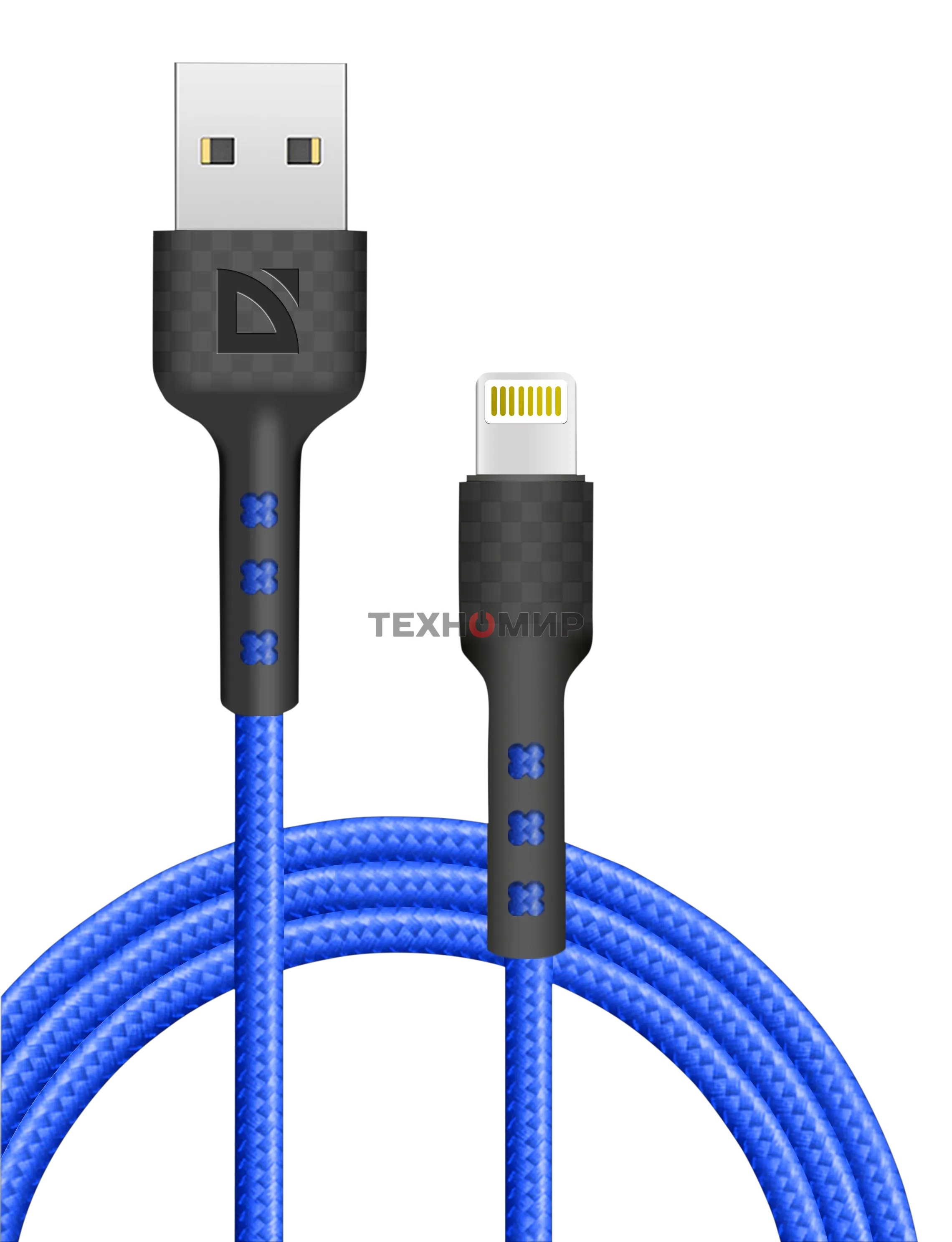 Кабель Defender F181, USB 2.0 (AM) - Apple Lightning (M), 1 м, 2.4А, нейлоновая оплетка, синий.