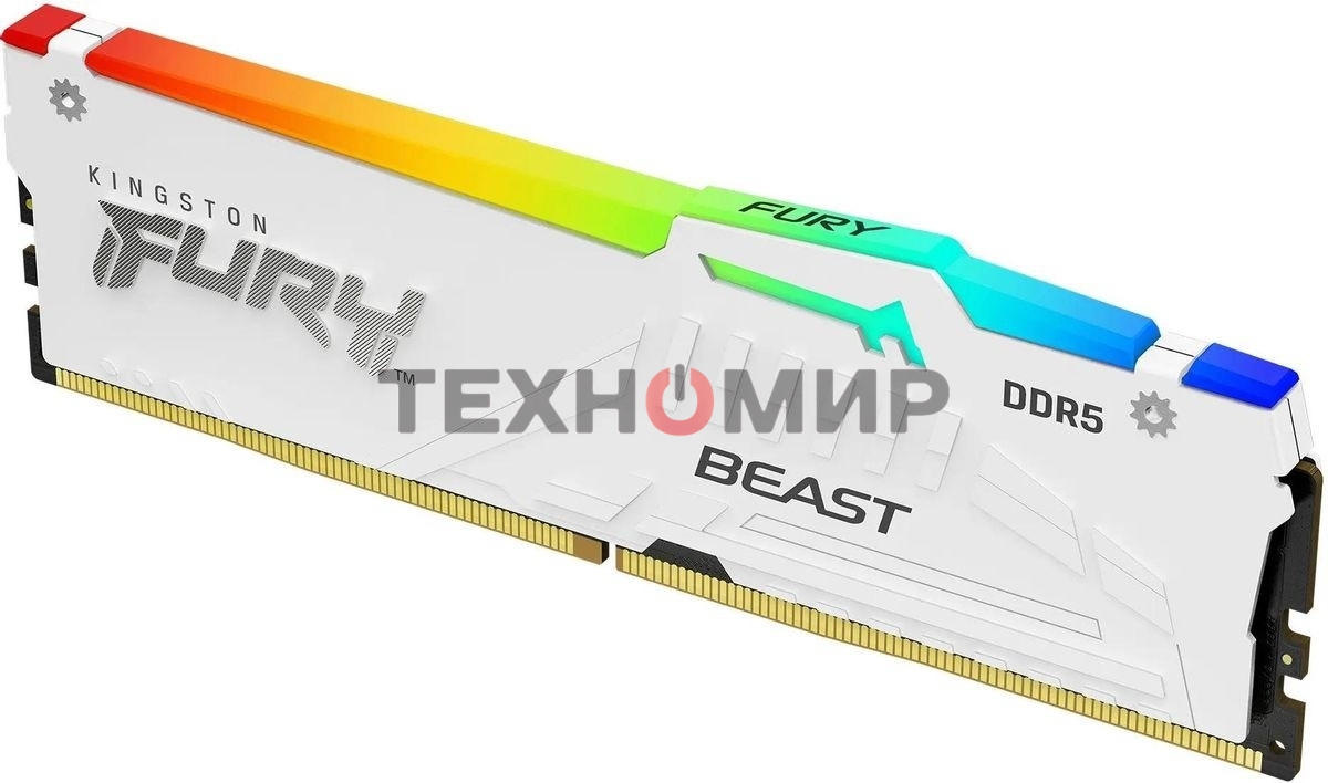 Оперативная память Kingston Fury Beast, DDR5, 16Gb (1x16GB), 5200MHz, CL40, DIMM, с радиатором, RGB, белый