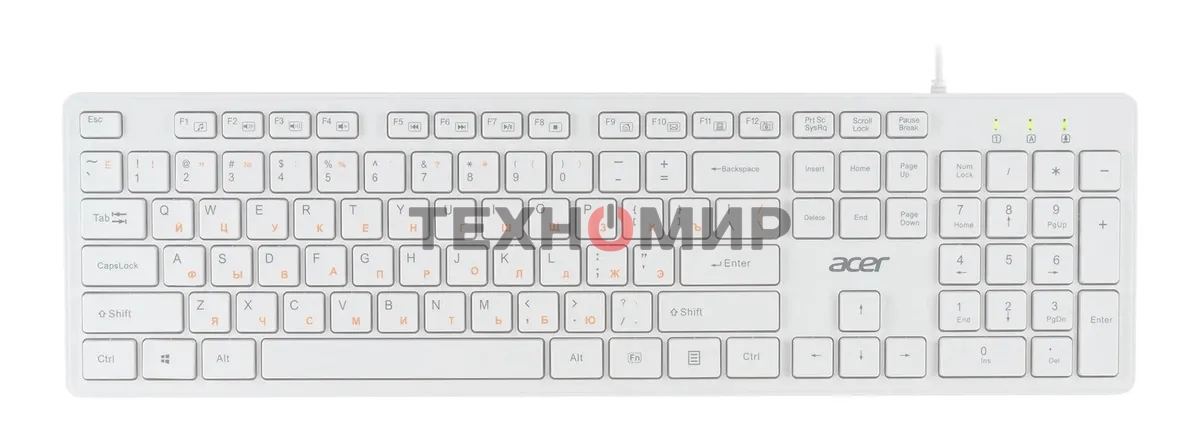 Клавиатура проводная Acer OKW123, USB, белый