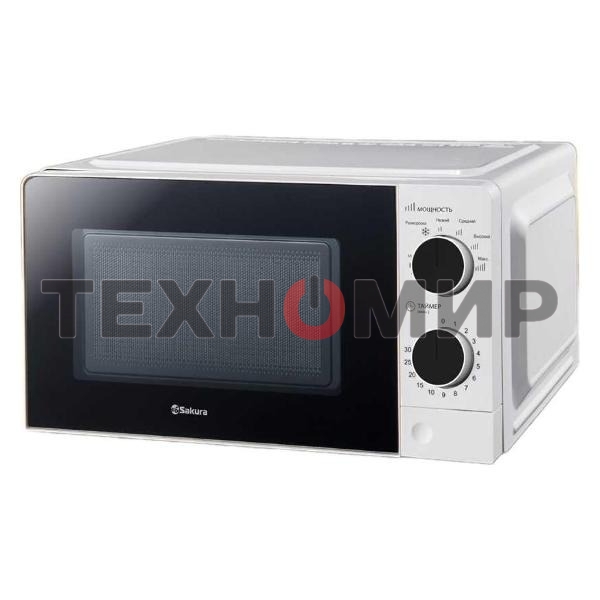 Микроволновая печь Sakura SA-7055W белый, 20 л, 700 Вт, переключатели - поворотный механизм