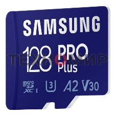 Флеш карта microSDXC 128GB Samsung PRO Plus Class 10, A2, V30, UHS-I (U3), W 130 МБ/с, R 180 МБ/с, MB-MD128SA/KR адаптер на SD