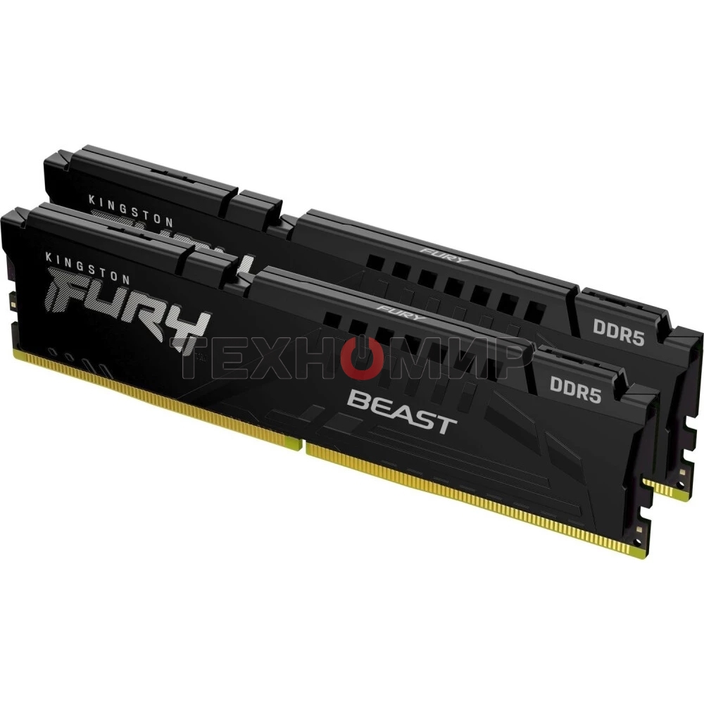 Оперативная память Kingston Fury Beast, DDR5, 32Gb (2x16Gb), 6400MHz, CL32, DIMM, с радиатором, черный