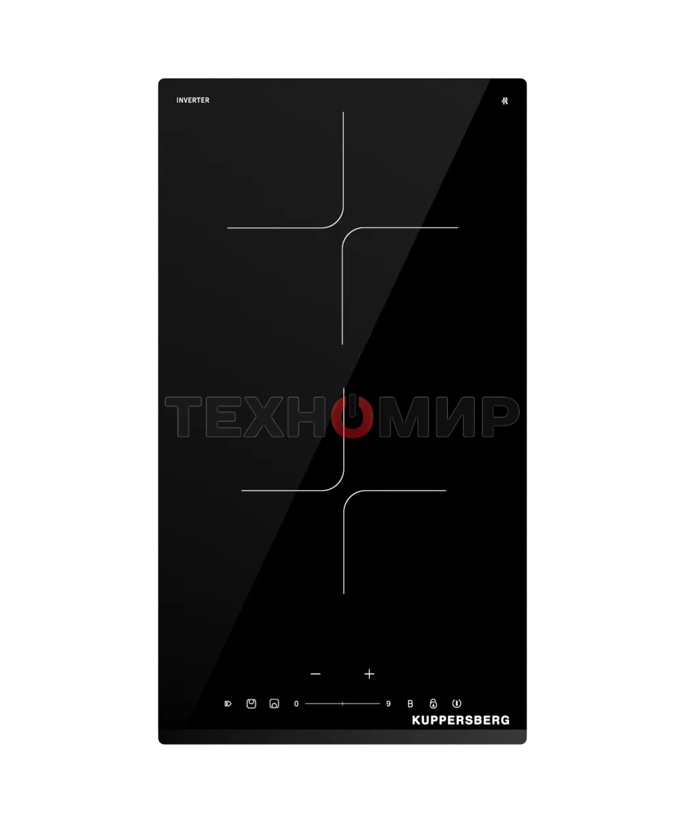 Индукционная варочная панель Kuppersberg ICI 306, High-Tech, индукция, 30 см, 2 зоны нагрева, 9 уровней мощности, inverter, таймер, пауза, Booster, слайдерное управление, черный