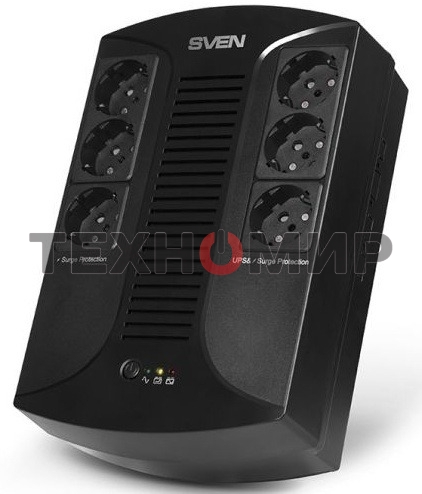 Источник бесперебойного питания SVEN UP-L1000E 1000VA/500W (6 розеток: 3х UPS/сетевой фильтр+3 x сетевой фильтр)