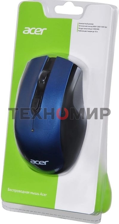 Мышь беспроводная Acer OMR031 черный/синий, 1600 dpi, радиоканал, USB, кнопки - 4