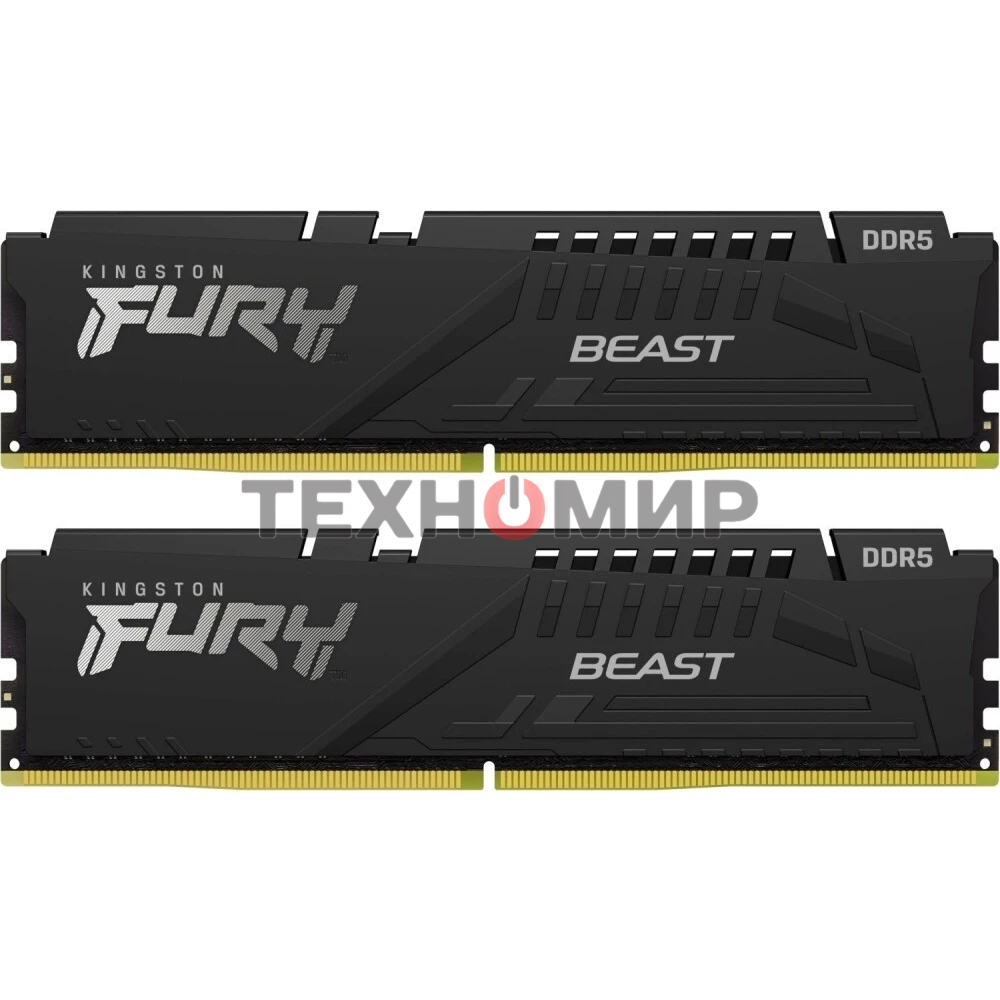 Оперативная память Kingston Fury Beast, DDR5, 32Gb (2x16Gb), 6400MHz, CL32, DIMM, с радиатором, черный