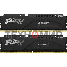 Оперативная память Kingston Fury Beast, DDR5, 32Gb (2x16Gb), 6400MHz, CL32, DIMM, с радиатором, черный
