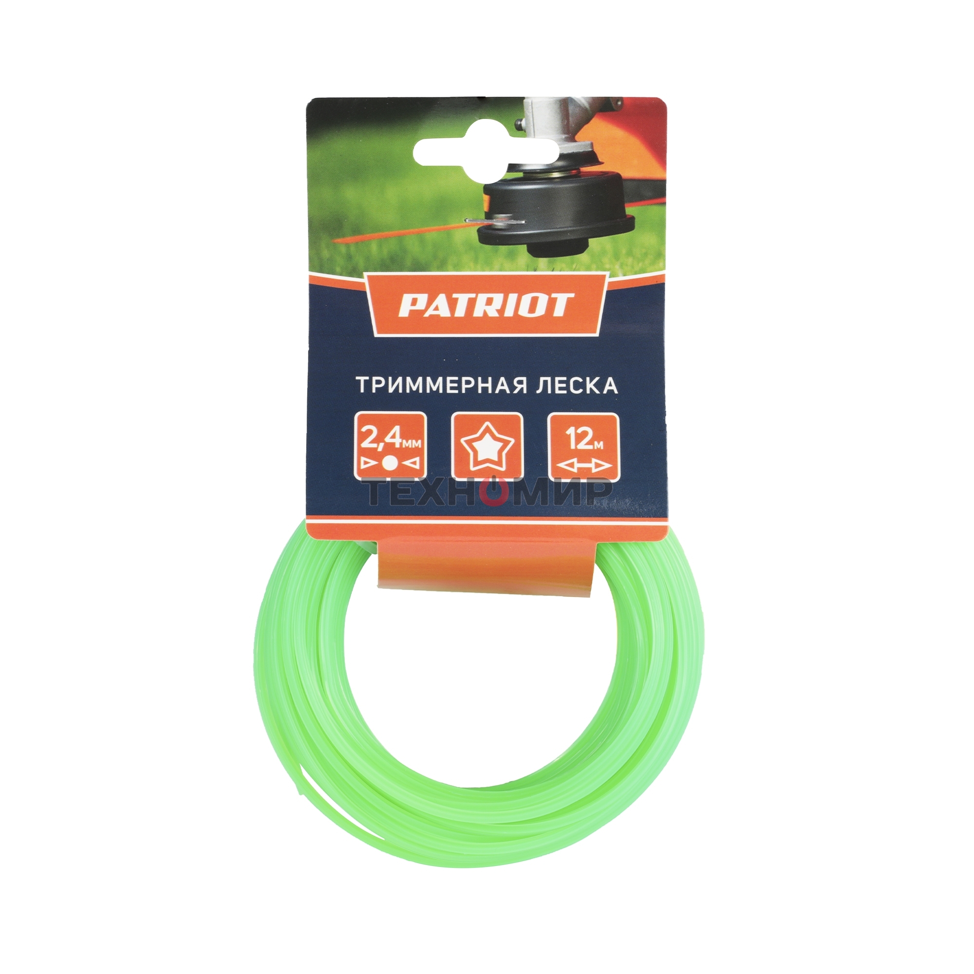 Леска PATRIOT D 2,4 мм L 12 м (звезда, зеленая) 240-12-3, картонный подвес