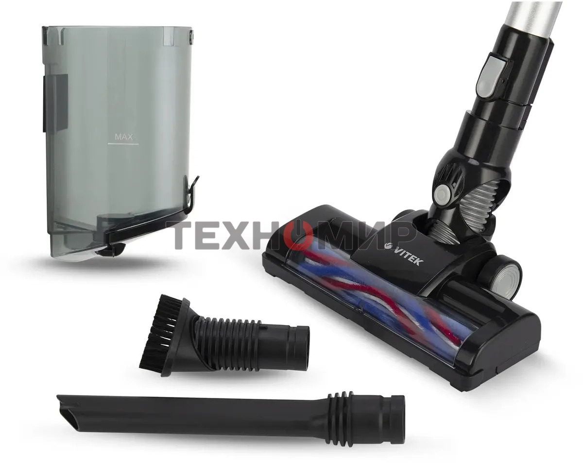 Пылесос вертикальный Vitek Midnight VT-1832 черный/серебристый, питание от аккумулятора, 120 Вт, уборка сухая, пылесборник 0.4 л, работа от АКБ max 35 мин