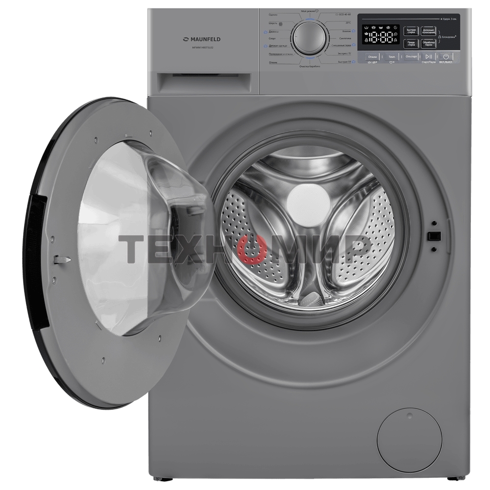 Стиральная машина Maunfeld MFWM148STSL02 серебристая, загрузка фронтальная 8кг, 1400 об/мин., класс: A+++