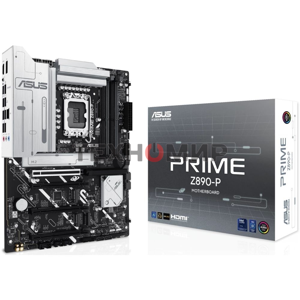 Материнская плата ASUS PRIME Z890-P, LGA 1851, Intel Z890, 4xDDR5, 4xSATA, 4xM.2, 1xPCIe 5.0 x16, 2xPCIe 4.0 x4, 1xPCIe 4.0 x1, 1xHDMI, 1xDP, 1xUSB-C (видеовыход), 1x 2.5Gb LAN, 4xUSB-A 2.0, 2xUSB-A 3.2 Gen 1, 1xUSB-A 3.2 Gen 2, 1xUSB-C 3.2 Gen 2x2, 3x3.5