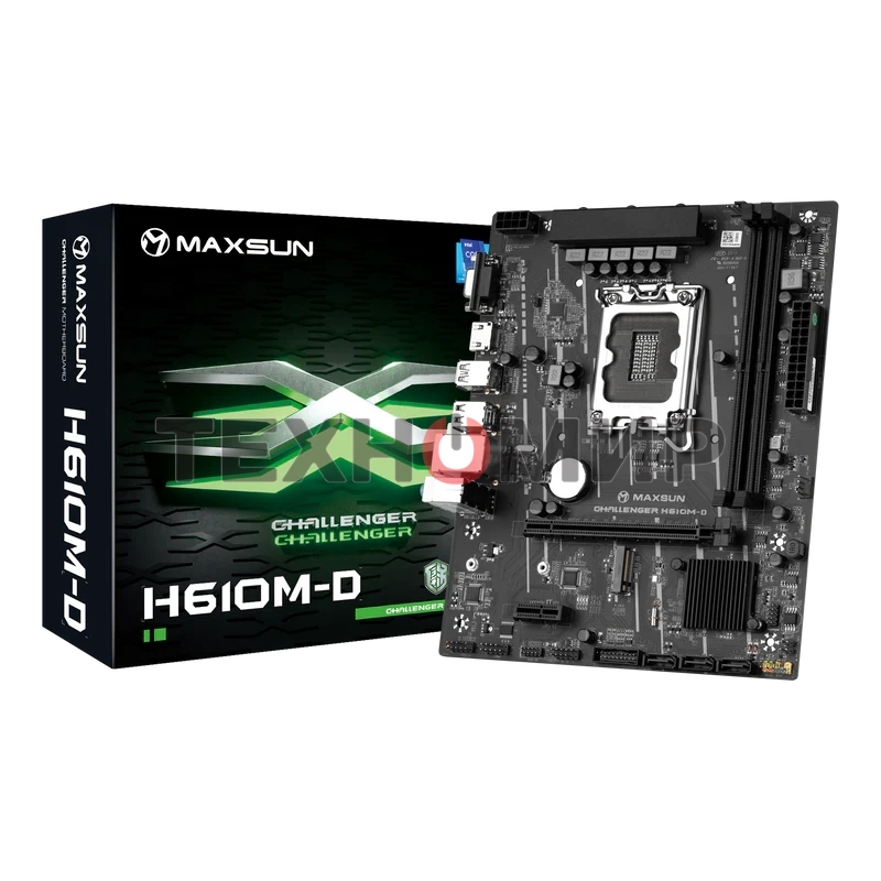 Материнская плата Maxsun MS-Challenger H610M-D, LGA 1700, Intel H610, 2xDDR4, 3xSATA, 1xM.2, 1xPCIe 4.0 x16, 1xPCIe x1, 1xHDMI, 1xVGA, 1x 1Gb LAN, 2xUSB 3.2 Gen 1, 4xUSB 2.0, 3x3.5 мм, 5.1, mATX