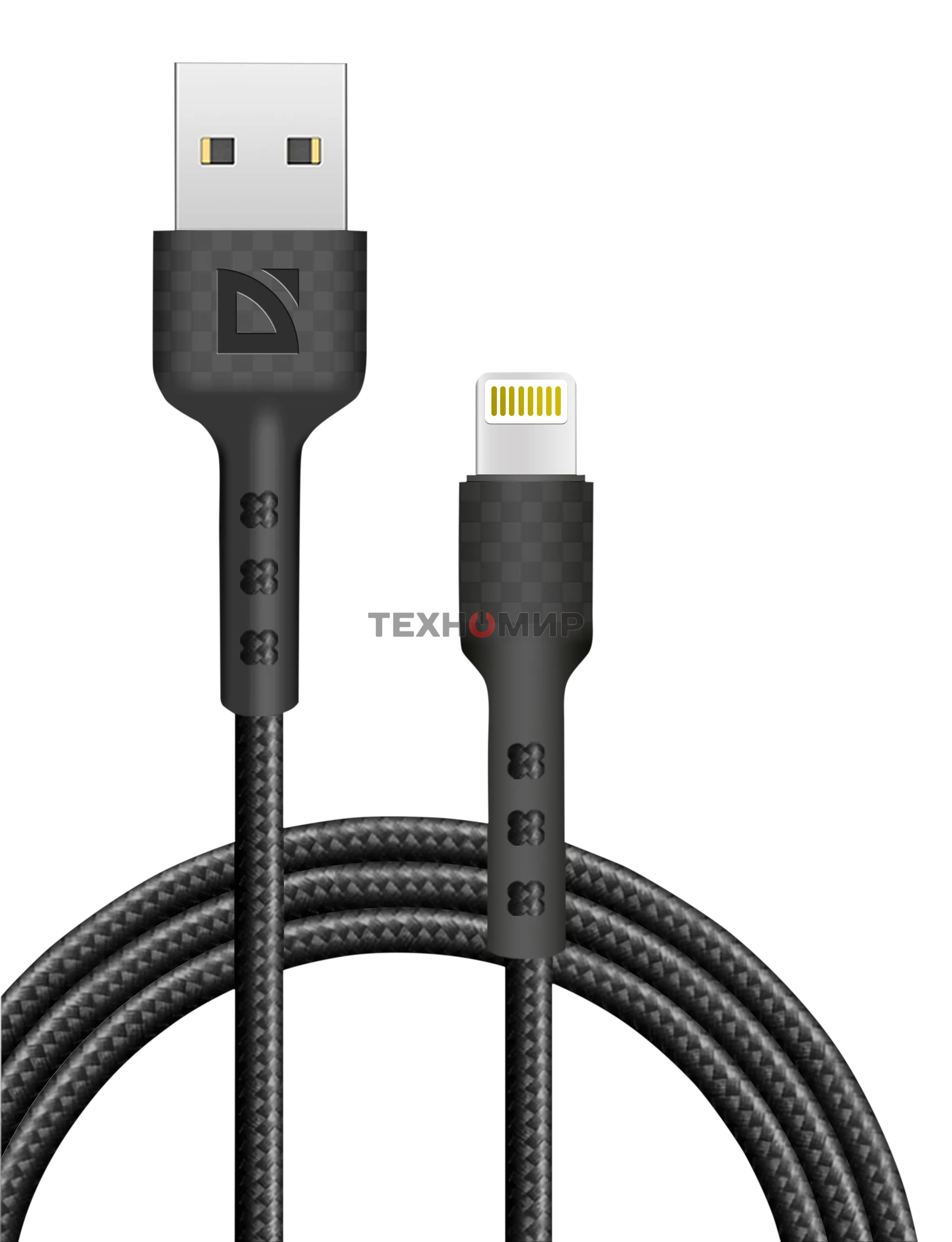 Кабель Defender F181, USB 2.0 (AM) - Apple Lightning (M), 1 м, 2.4А, нейлоновая оплетка, черный.