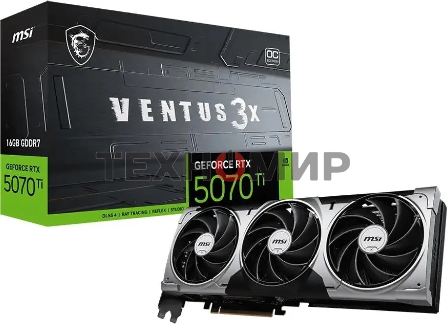 Видеокарта MSI RTX 5070Ti 16G VENTUS 3X OC 16Gb GDDR7 256bit 3xDP HDMI 3FAN RTL