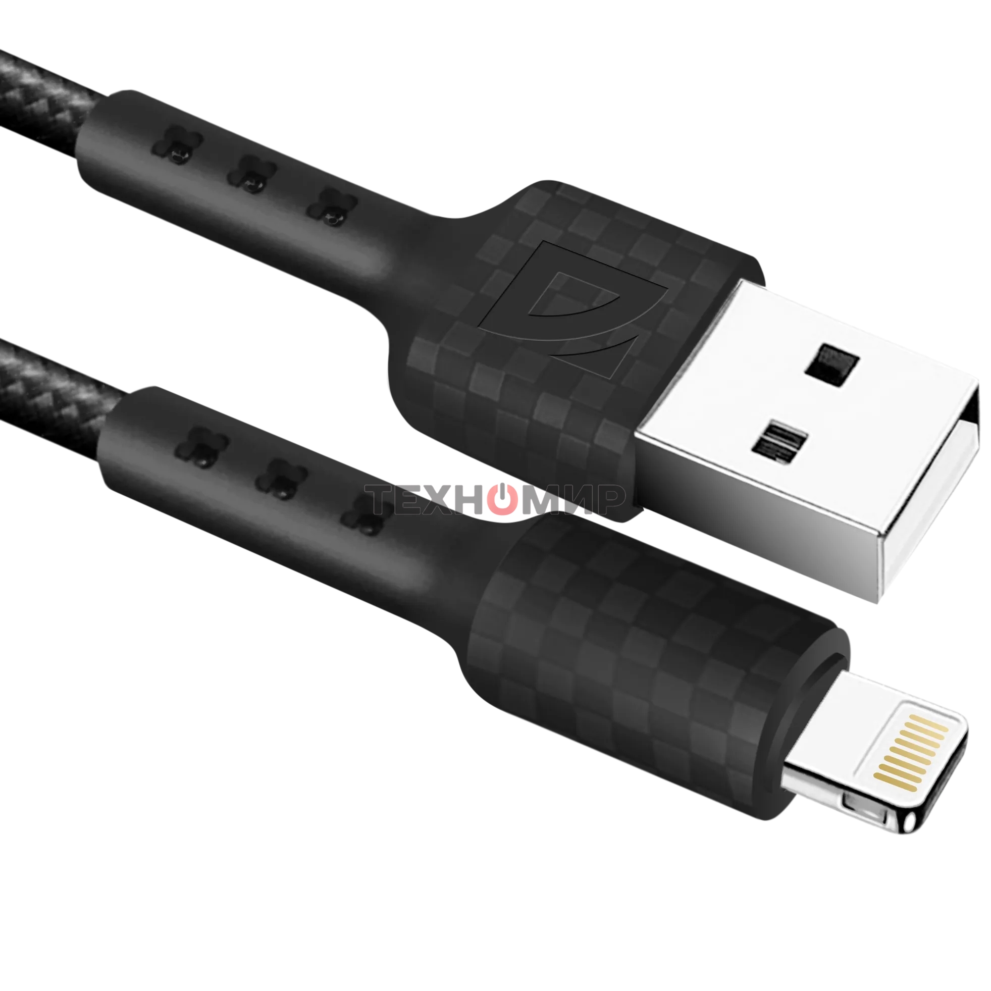 Кабель Defender F181, USB 2.0 (AM) - Apple Lightning (M), 1 м, 2.4А, нейлоновая оплетка, черный.