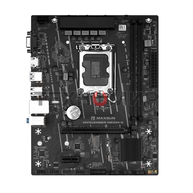 Материнская плата Maxsun MS-Challenger H610M-D, LGA 1700, Intel H610, 2xDDR4, 3xSATA, 1xM.2, 1xPCIe 4.0 x16, 1xPCIe x1, 1xHDMI, 1xVGA, 1x 1Gb LAN, 2xUSB 3.2 Gen 1, 4xUSB 2.0, 3x3.5 мм, 5.1, mATX