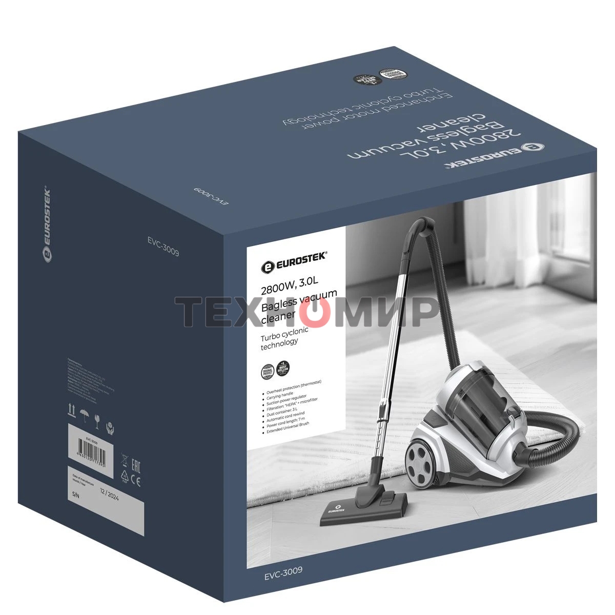 Пылесос Eurostek EVC-3009 белый, 420/2800 Вт, уборка сухая, пылесборник контейнер 3 л