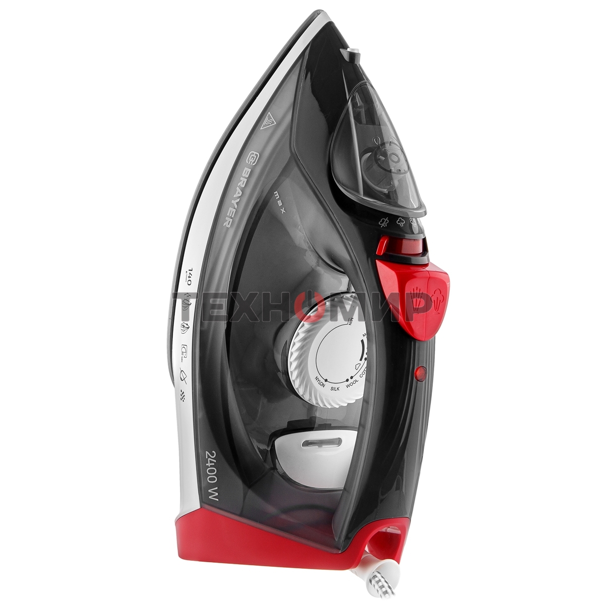 Утюг BRAYER BR4011 черный/белый/красный, 2400 Вт, 20 г /мин, 140 г/мин, 330 мл