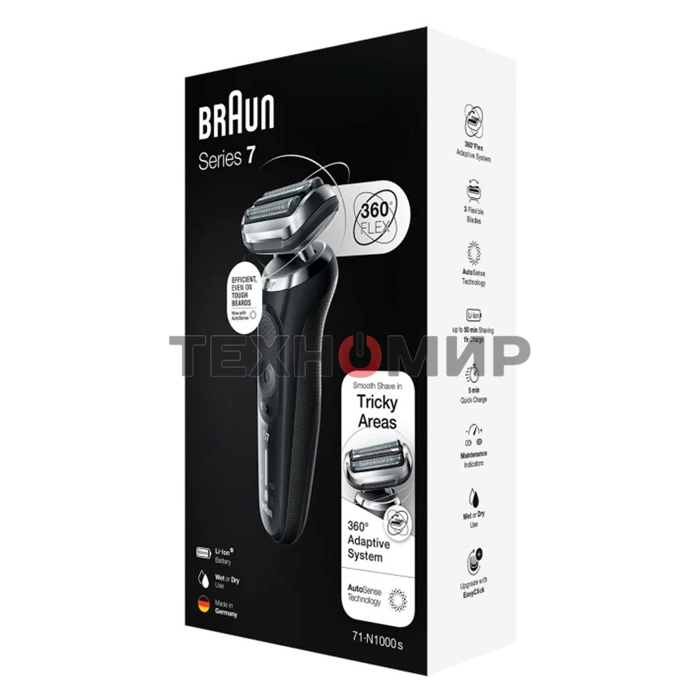Электробритва сетчатая Braun Series 7 71-N1000S реж.эл.:3 питан.:аккум. черный