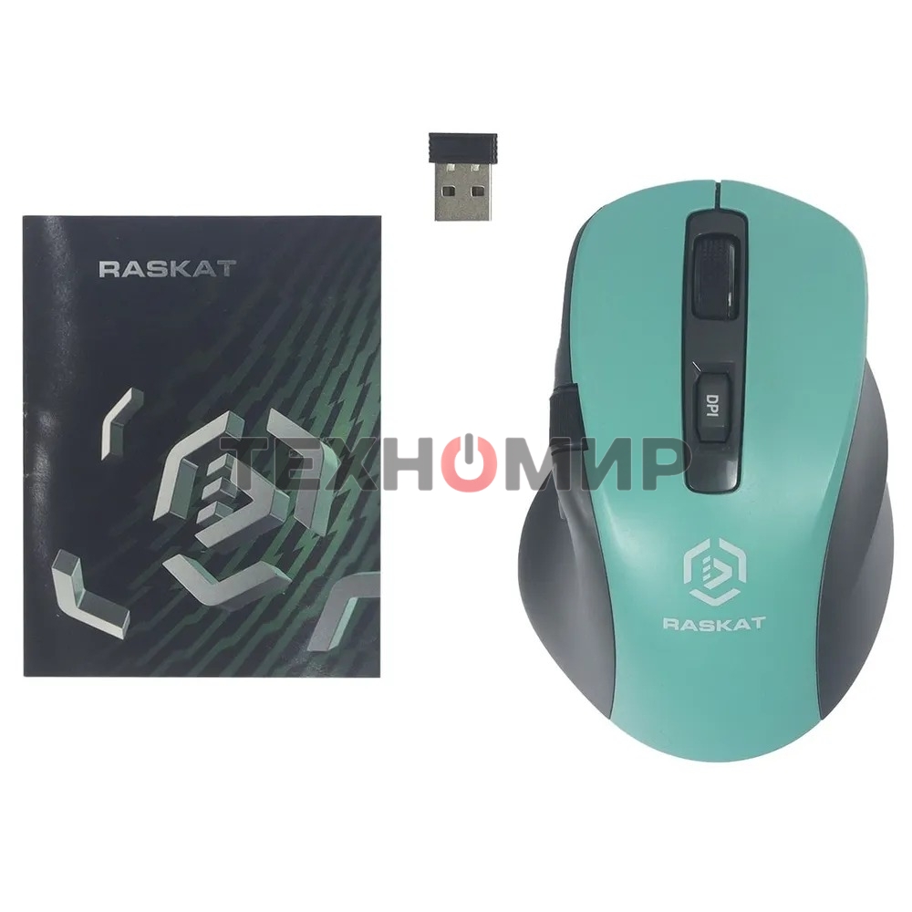 Мышь беспроводная Raskat M020W зеленый/черный, 2400 dpi, радиоканал, Bluetooth, USB, кнопки - 7