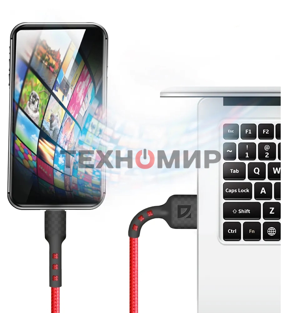 Кабель Defender F181, USB 2.0 (AM) - microUSB 2.0 (BM), 1 м, 2.4А, нейлоновая оплетка, красный.