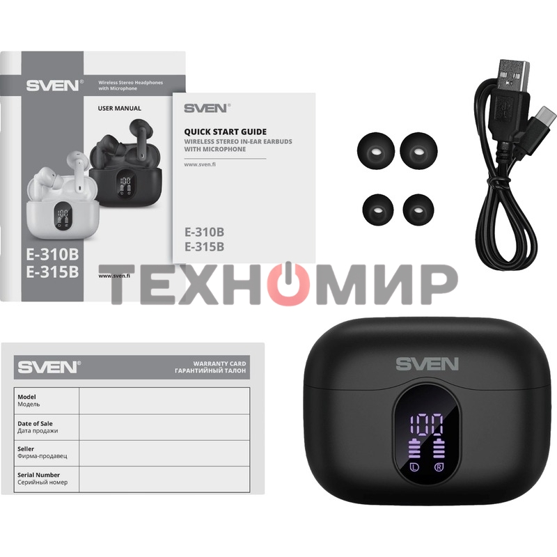 Беспроводные внутриканальные наушники с микрофоном Sven E-315B, черный (Bluetooth, TWS, ANC, ENC, APP)