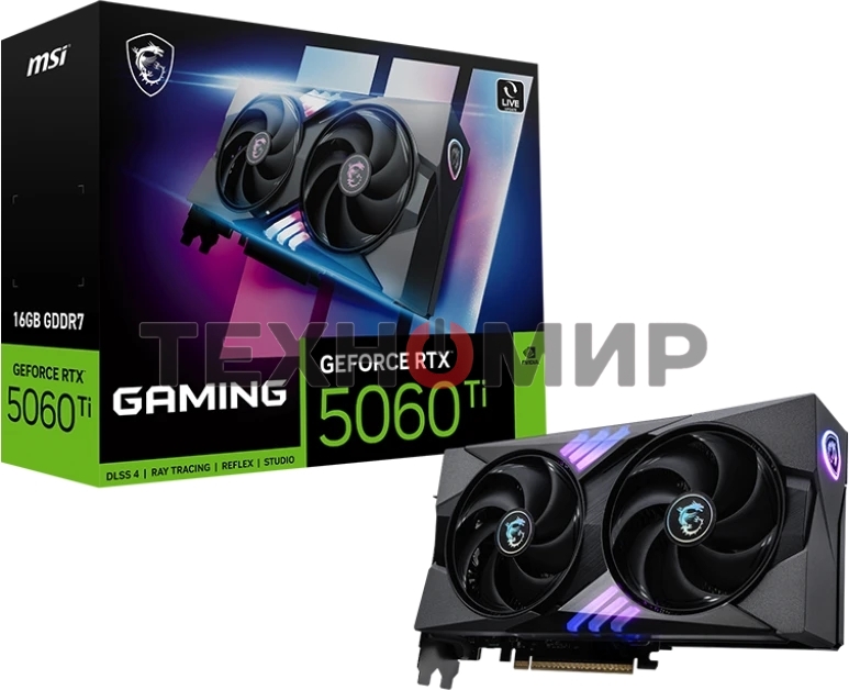Видеокарта MSI RTX 5060 Ti 16G GAMING, NVIDIA RTX 5060 Ti, 16 ГБ GDDR7, 128 бит, PCI-e 5.0, 1xHDMI, 3xDP, 2587 МГц