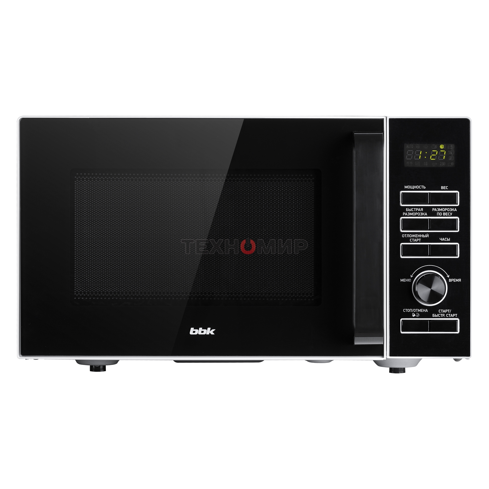 Микроволновая печь BBK 25MWS-970T/WB белый, 25 л, 900 Вт, переключатели - кнопки, поворотный механизм