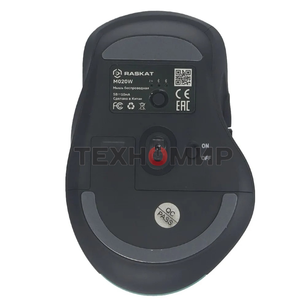 Мышь беспроводная Raskat M020W зеленый/черный, 2400 dpi, радиоканал, Bluetooth, USB, кнопки - 7