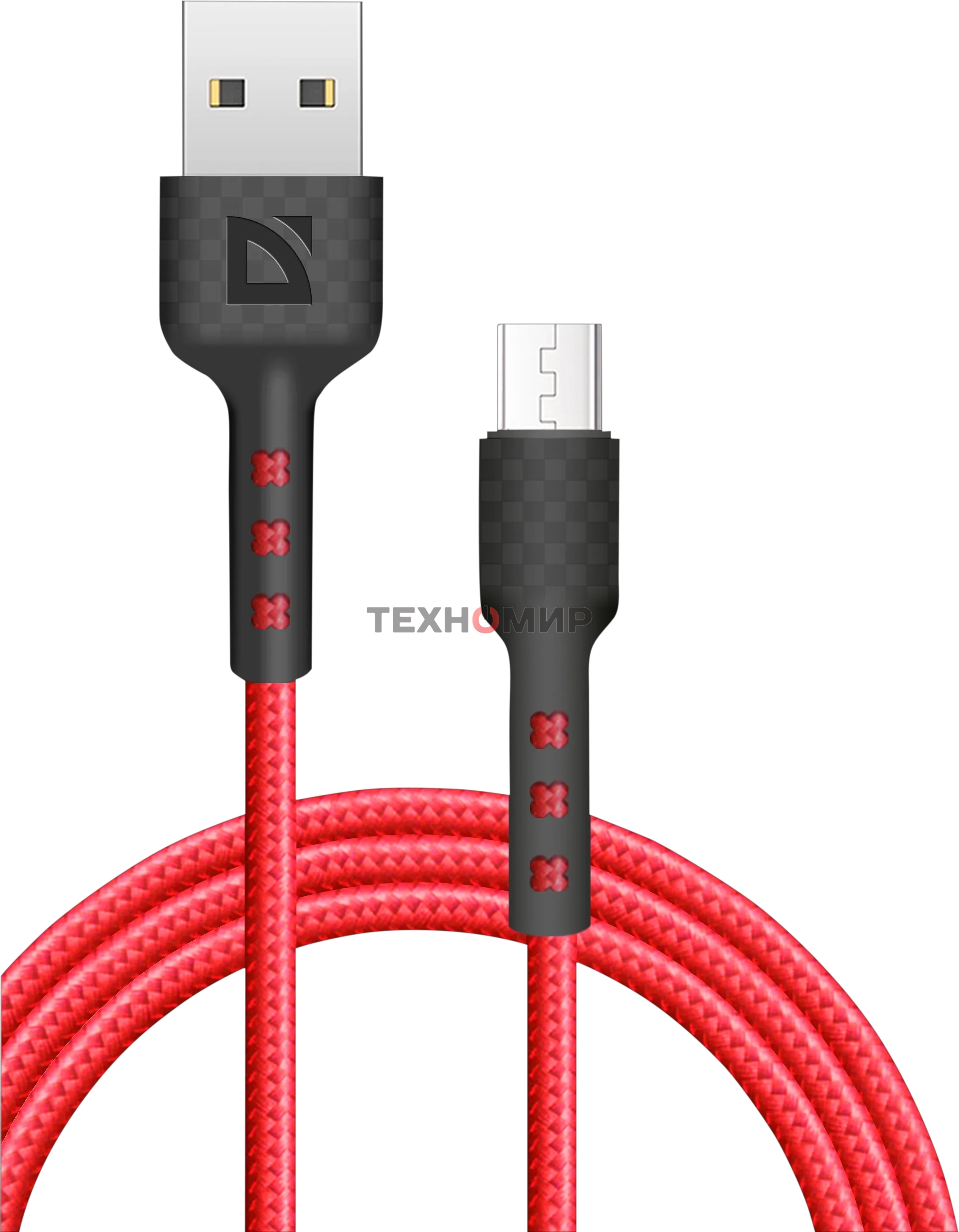 Кабель Defender F181, USB 2.0 (AM) - microUSB 2.0 (BM), 1 м, 2.4А, нейлоновая оплетка, красный.