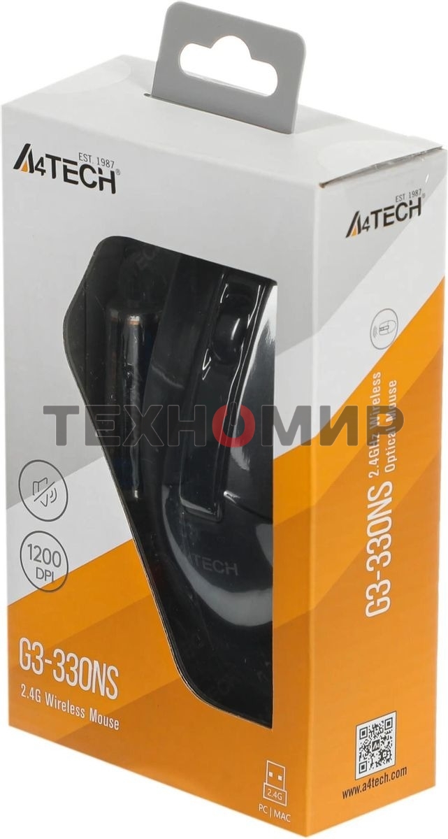 Мышь беспроводная A4Tech G3-330NS черный, 1200 dpi, радиоканал, USB, кнопки - 3