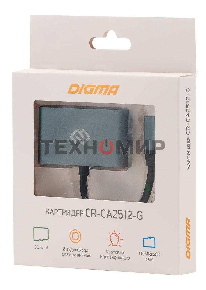 Кард-ридер Digma CR-СA2512-G/темно-серый/SD/TF/micro-SD/USB Type-C/алюминий